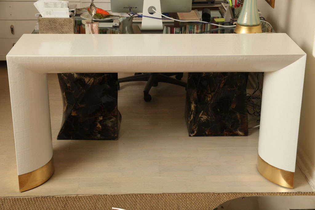 American Fabulous Linen Wrapped Console In The Style Of Karl Springer