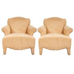 Pair Grand Suede Chairs Pair Grand Suede Chairs