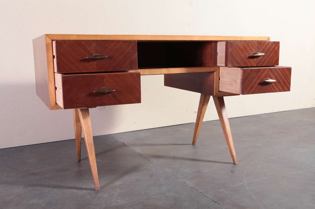 Centre desk with maple wood outlines and legs. 1950's