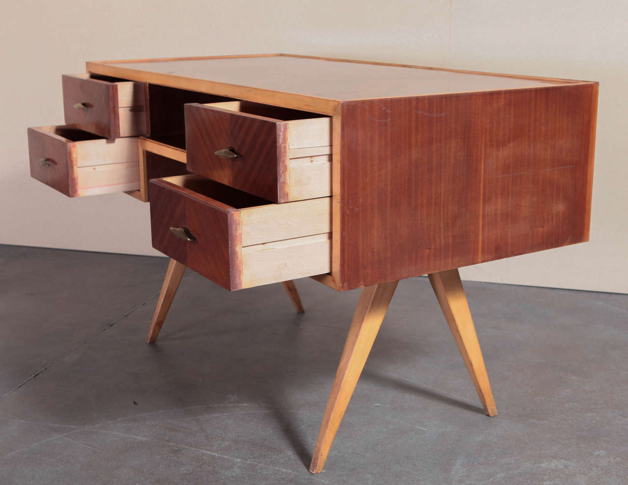 Wood Italian 1950's Centre Desk. For Sale