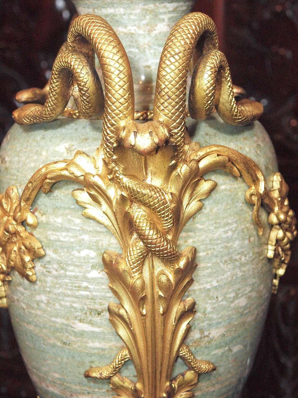 Pair Antique Marble Cassoulets with Bronze Mounts 4