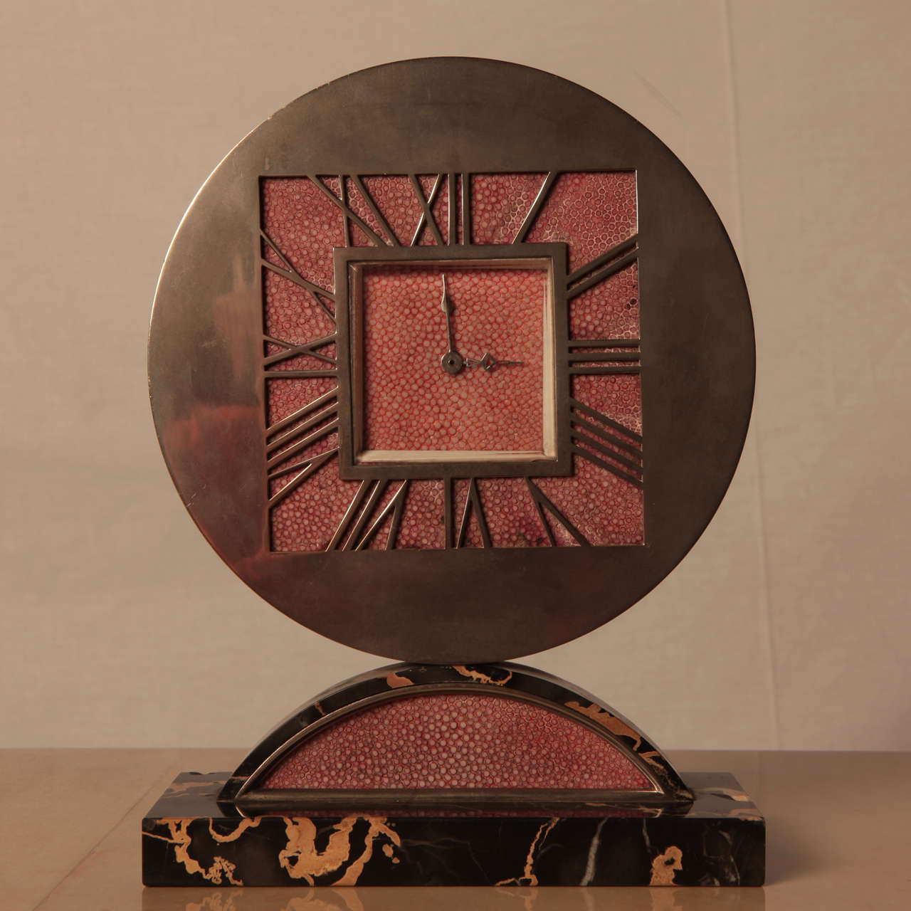 English shagreen and portoro clock