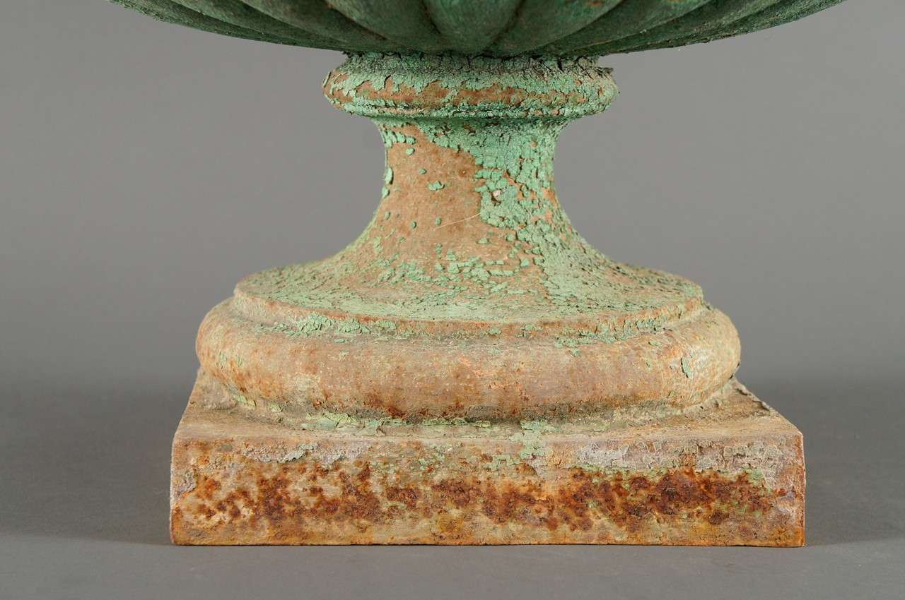 Pair of French, Green Iron Urns 1