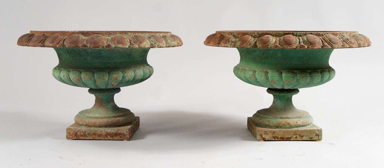 Pair of French, Green Iron Urns 3