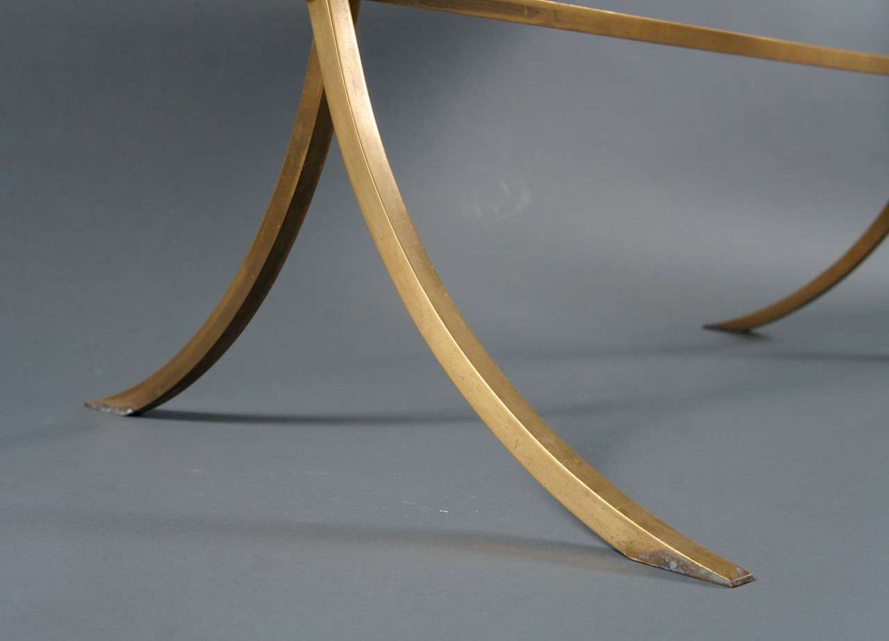Mid-20th Century Brass Coffee Table with Black Top For Sale
