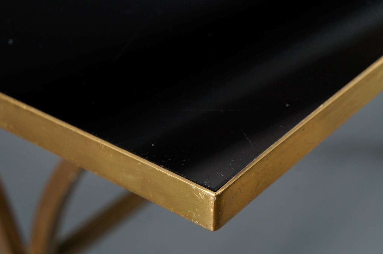 Brass Coffee Table with Black Top For Sale 1