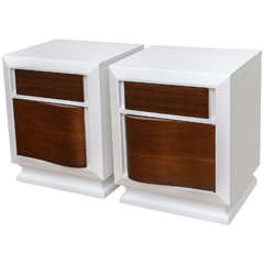 Pair of Lacquer and Mahogany Night Stands