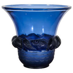 1930's Rene Lalique Blue Sapphire 'Piriac' Model Vase
