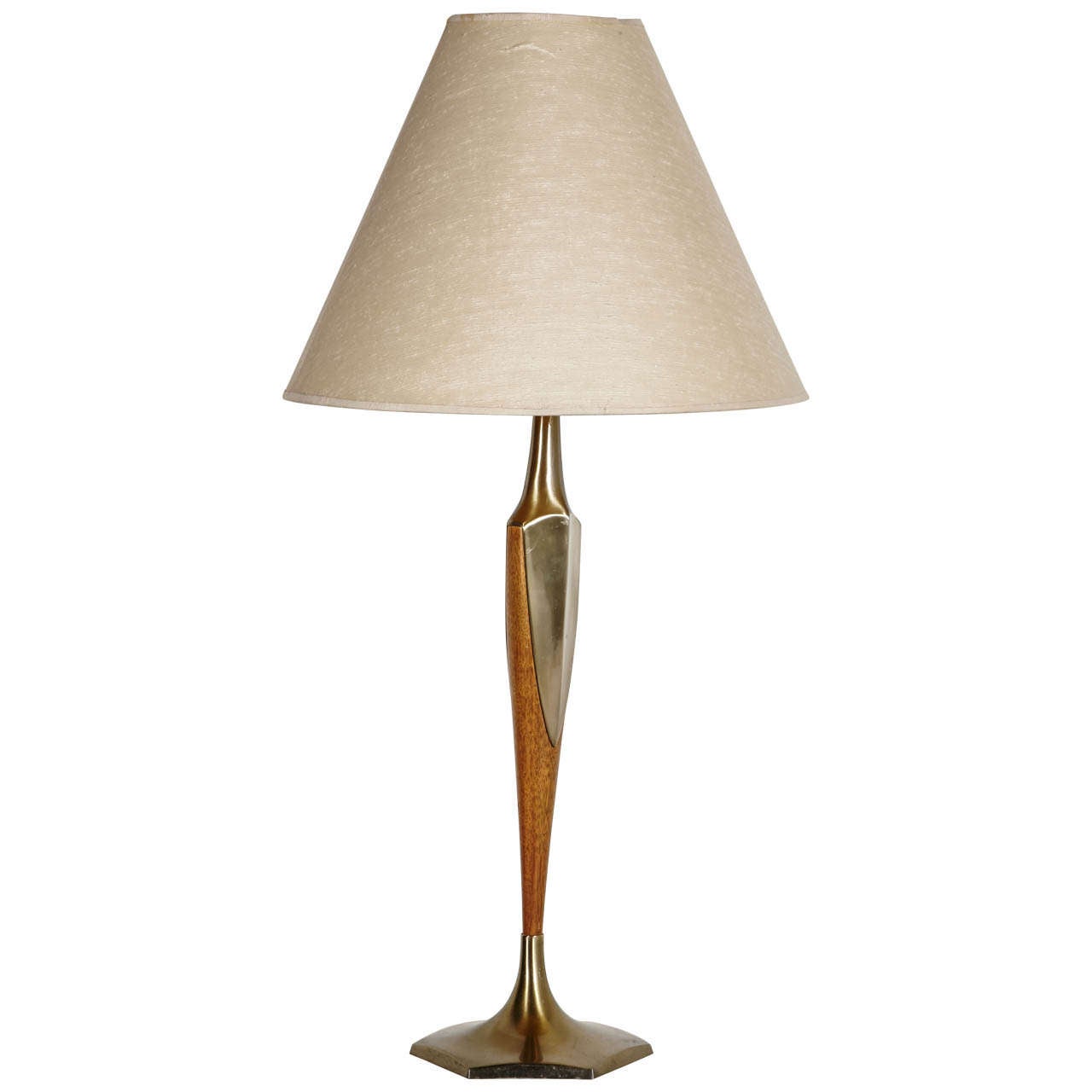 Gilded Bronze and Wood Table Lamp