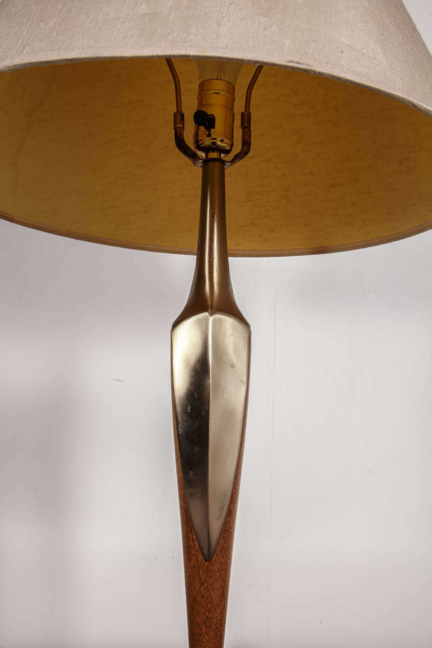 20th Century Gilded Bronze and Wood Table Lamp