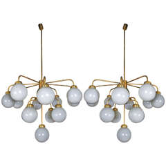 Pair of 1960s Gilded Brass Chandeliers
