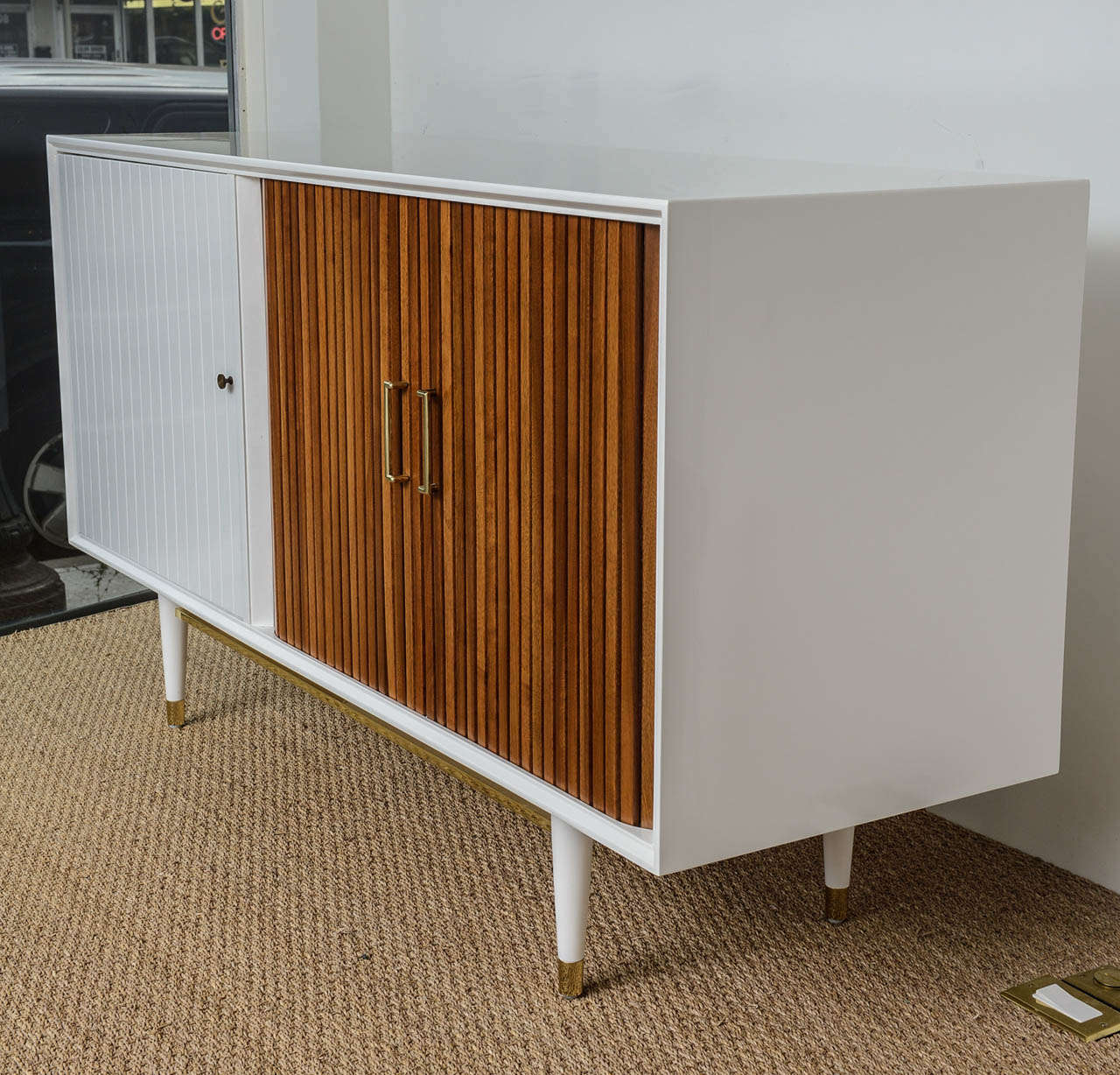 American Pair of Midcentury Opposing Tambour Door Credenzas