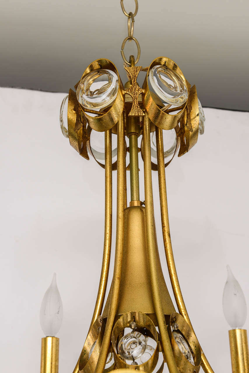 Gaetano Sciolari Crystal Prism and Gold Washed Brass Chandelier In Good Condition In Miami, FL