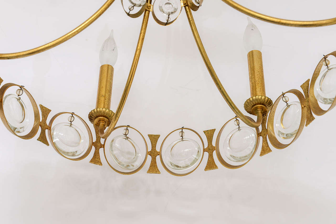 Mid-20th Century Gaetano Sciolari Crystal Prism and Gold Washed Brass Chandelier