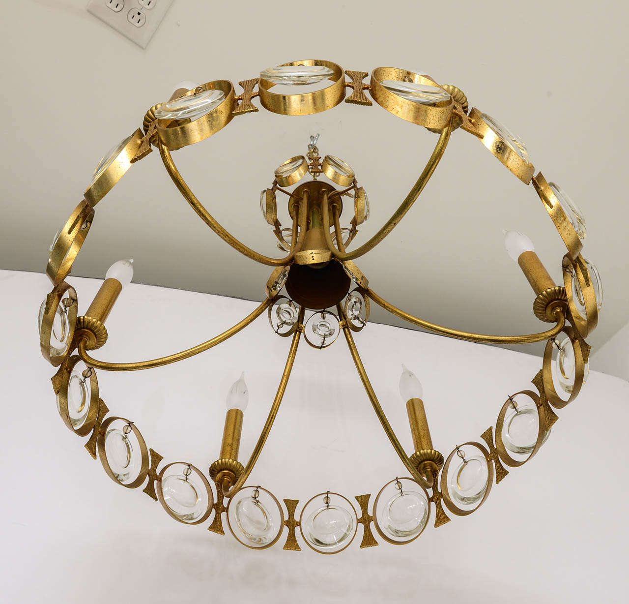 Gaetano Sciolari Crystal Prism and Gold Washed Brass Chandelier 1