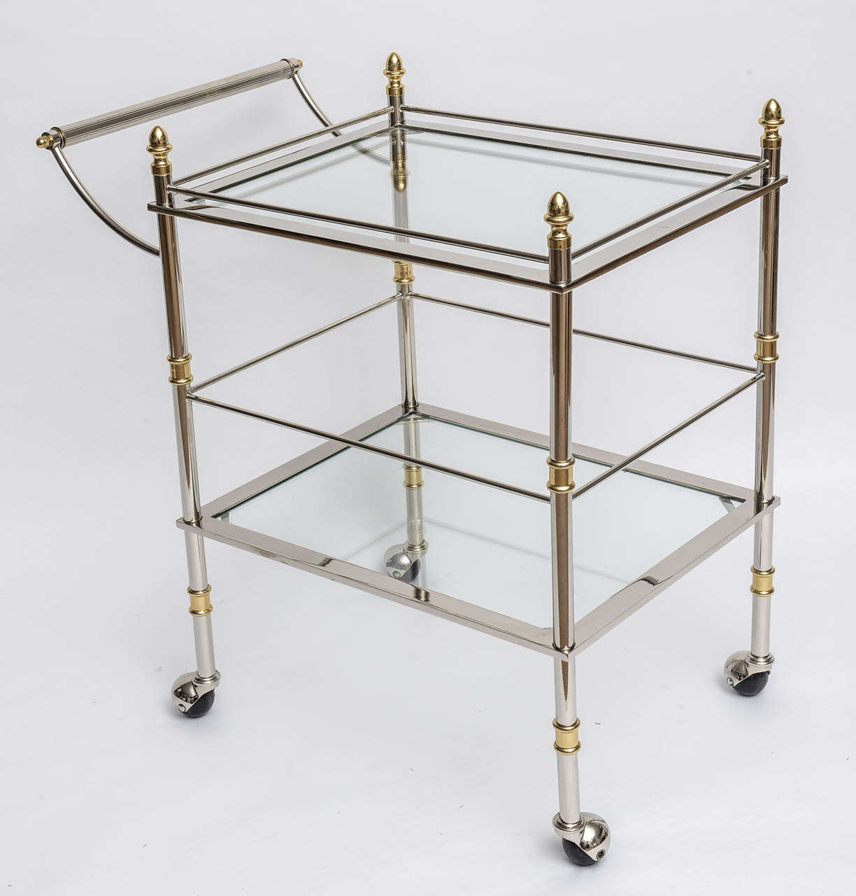 Italian Bar and Serving Cart in Polished Nickel and Brass In Excellent Condition In Miami, FL