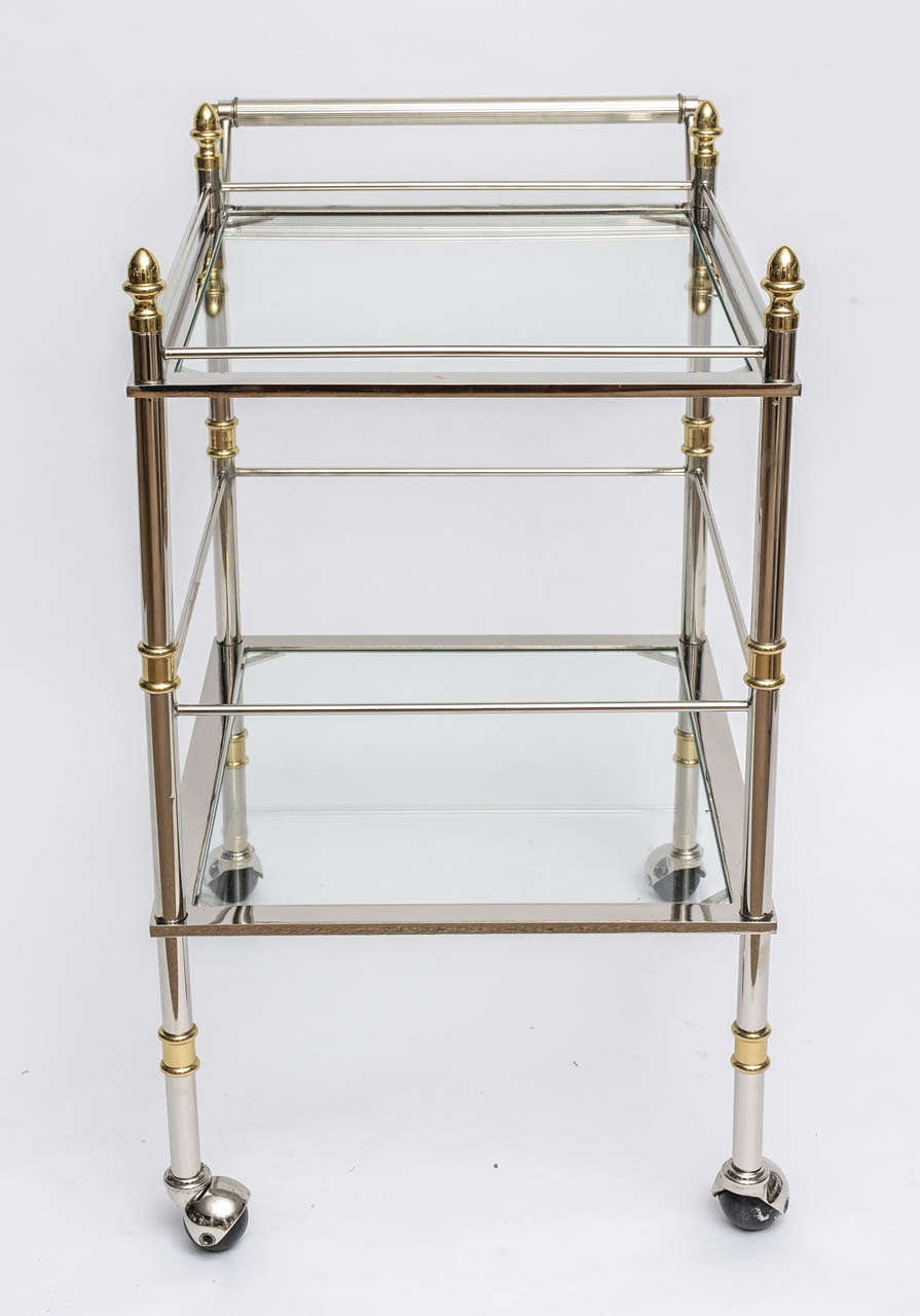 20th Century Italian Bar and Serving Cart in Polished Nickel and Brass