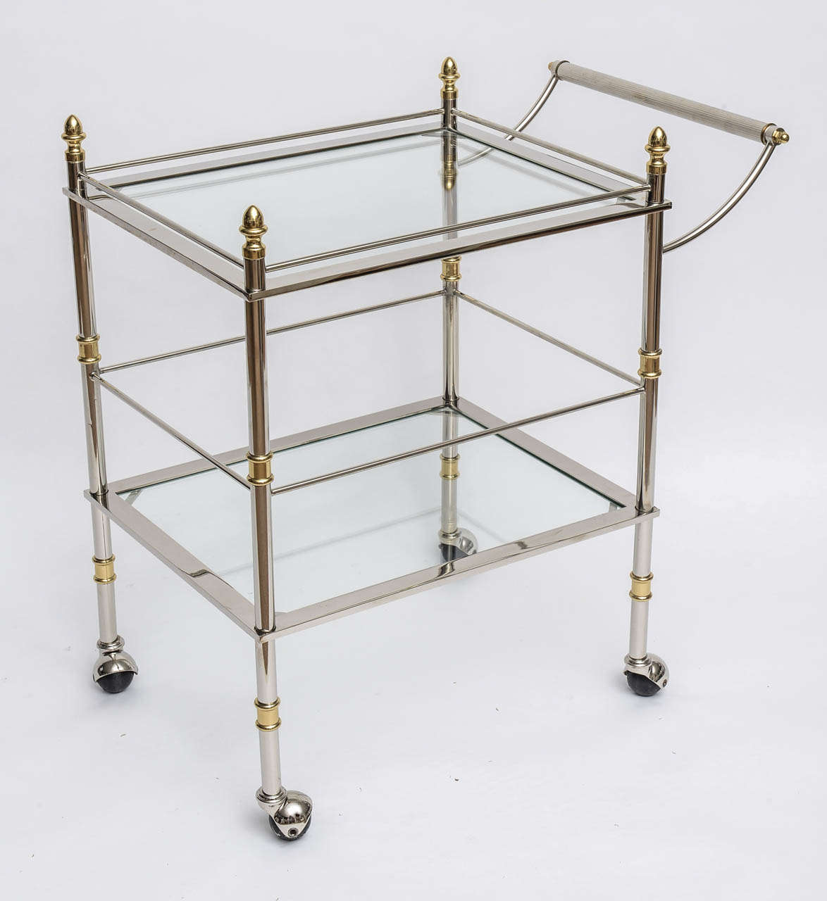 Italian Bar and Serving Cart in Polished Nickel and Brass 1