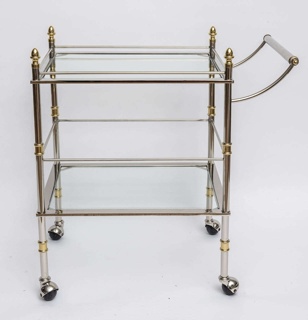 Italian Bar and Serving Cart in Polished Nickel and Brass 2