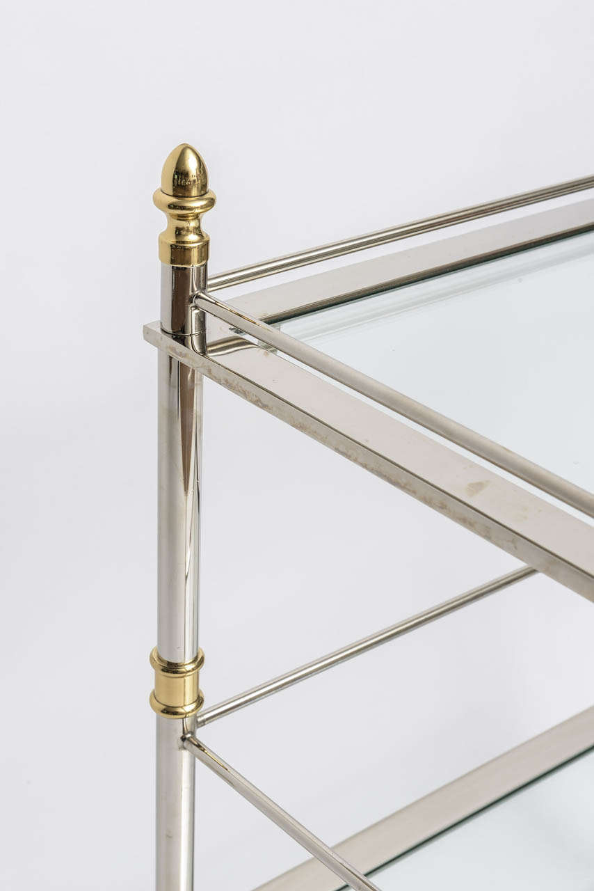 Italian Bar and Serving Cart in Polished Nickel and Brass 3