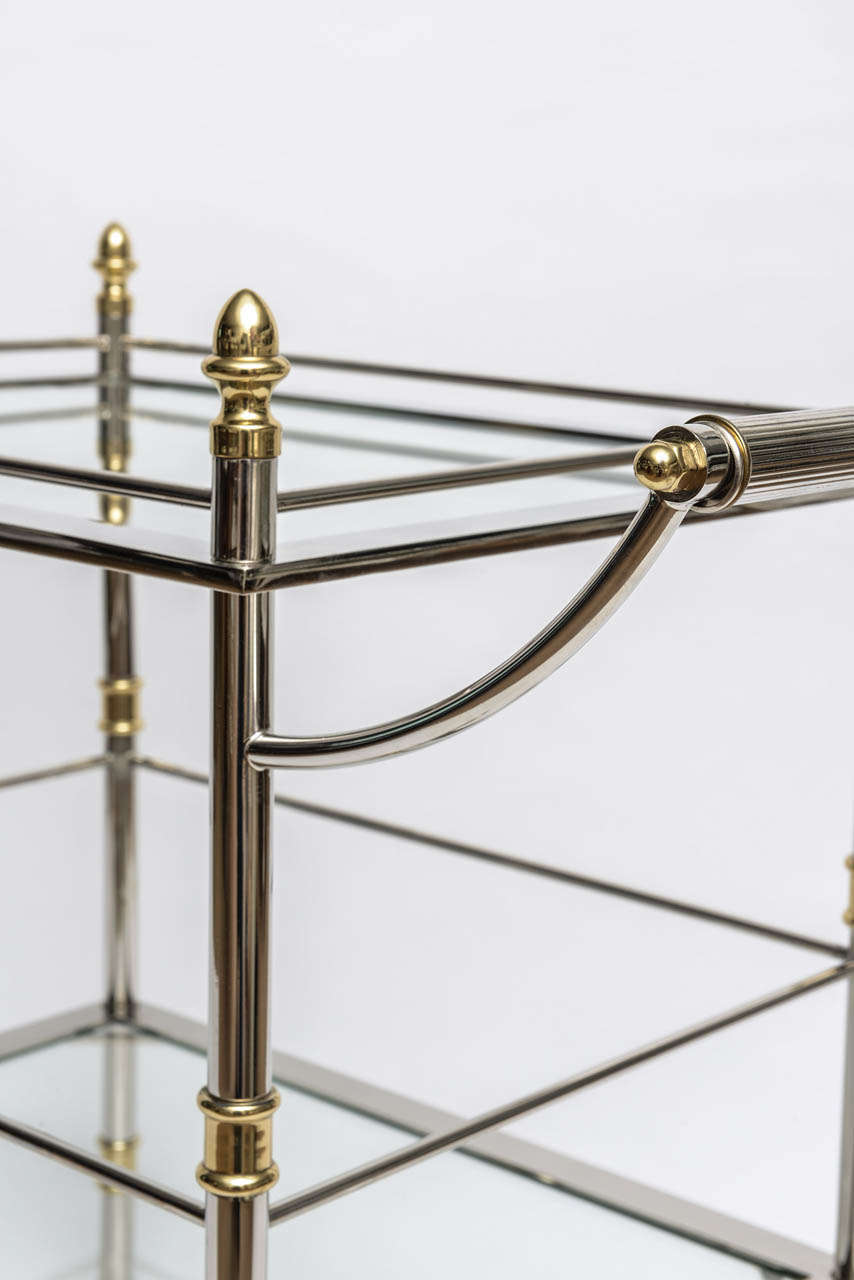 Italian Bar and Serving Cart in Polished Nickel and Brass 4