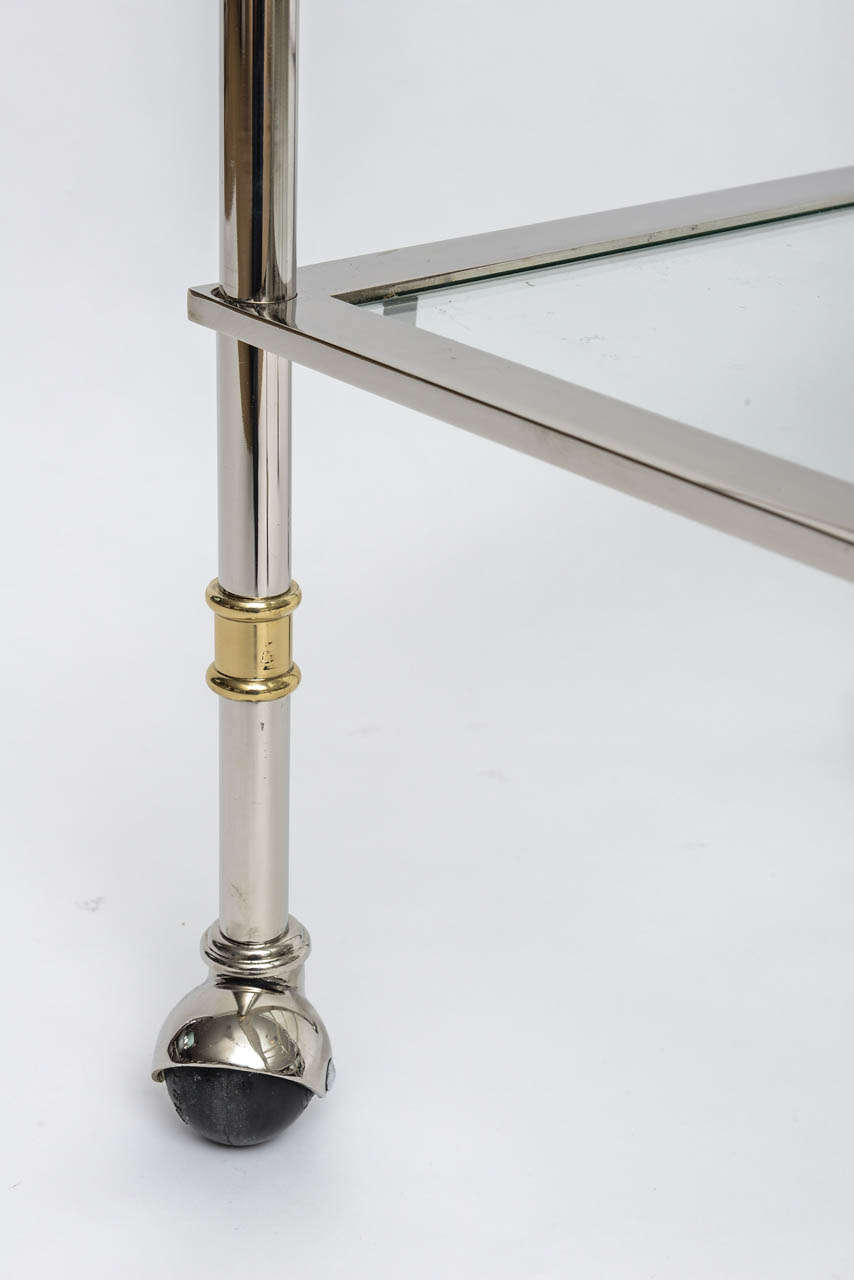 Italian Bar and Serving Cart in Polished Nickel and Brass 5