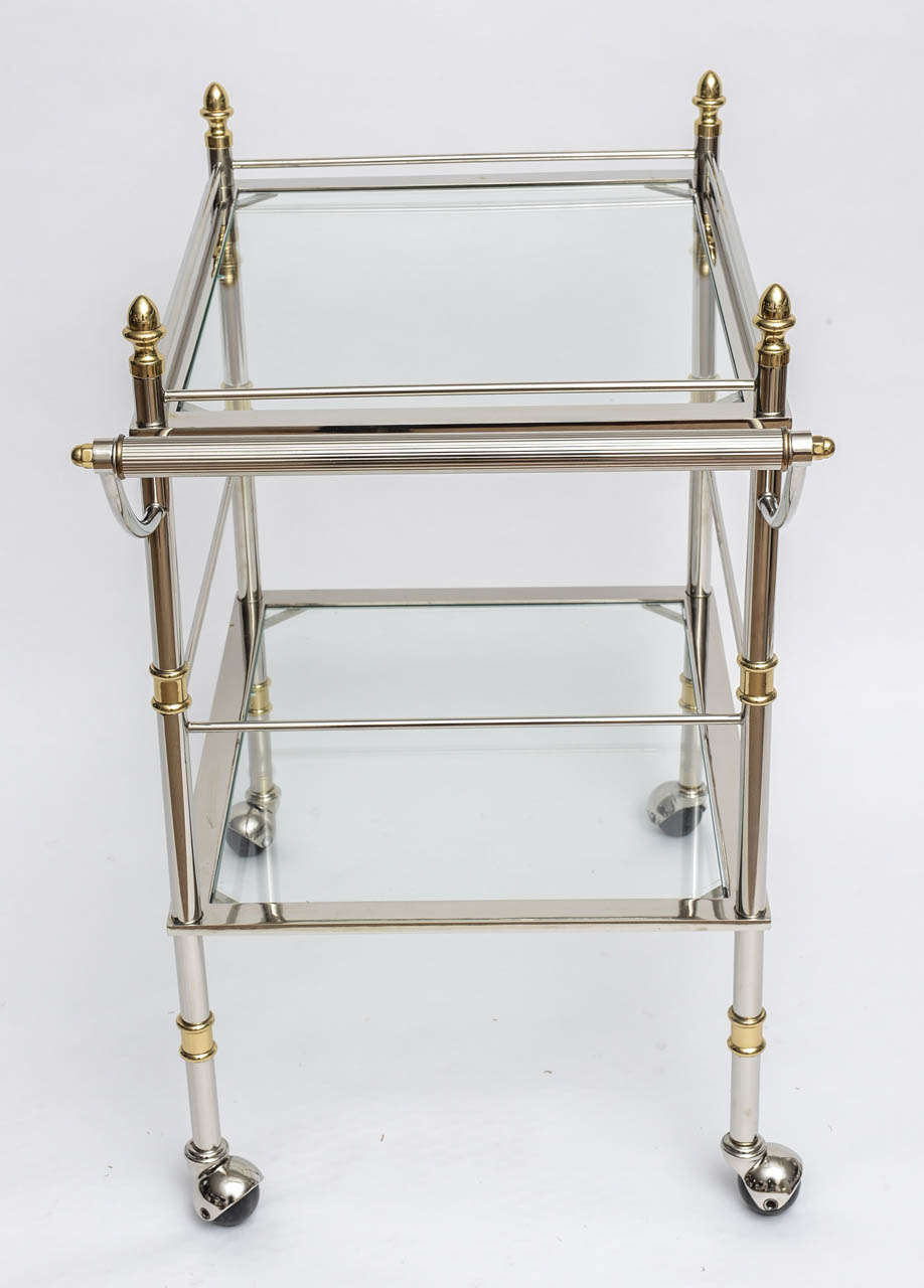 Italian Bar and Serving Cart in Polished Nickel and Brass 6