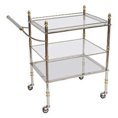 Italian Bar and Serving Cart in Polished Nickel and Brass