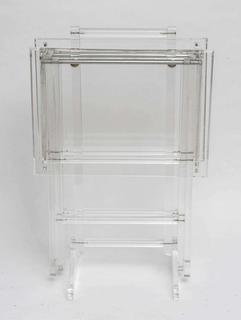 Pair of Lucite Folding Tables on Chrome and Lucite Caddy In Good Condition In Miami, FL