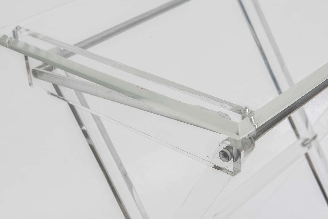 Pair of Lucite Folding Tables on Chrome and Lucite Caddy 3