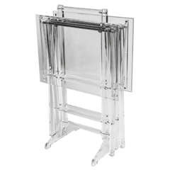 Pair of Lucite Folding Tables on Chrome and Lucite Caddy