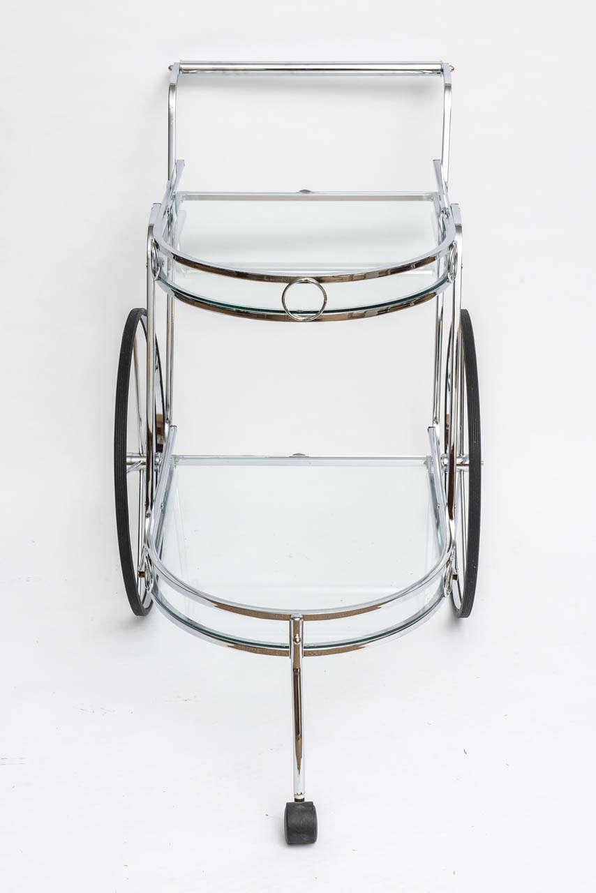 Two-Tier Rounded Front Nickel Bar Cart In Excellent Condition In Miami, FL