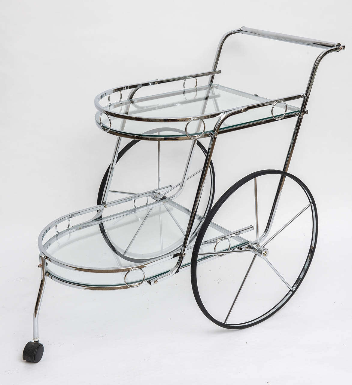 20th Century Two-Tier Rounded Front Nickel Bar Cart