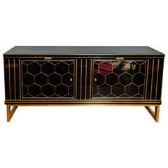 Imposing Italian Black Glass Sideboard