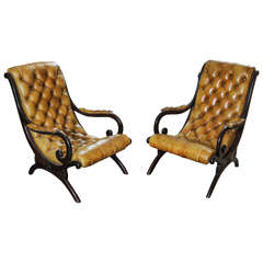 Pair of English Regency-Style Mahogany Chairs with Leather Upholstered