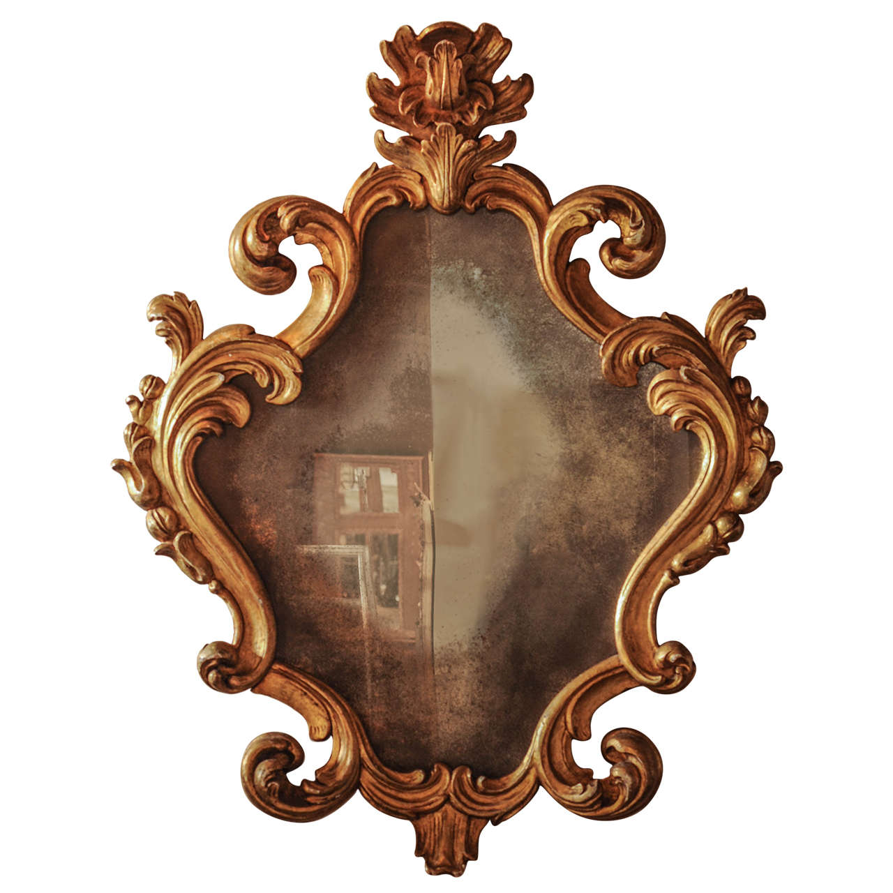 Large 18th Century Italian Baroque Carved Giltwood Mirror
