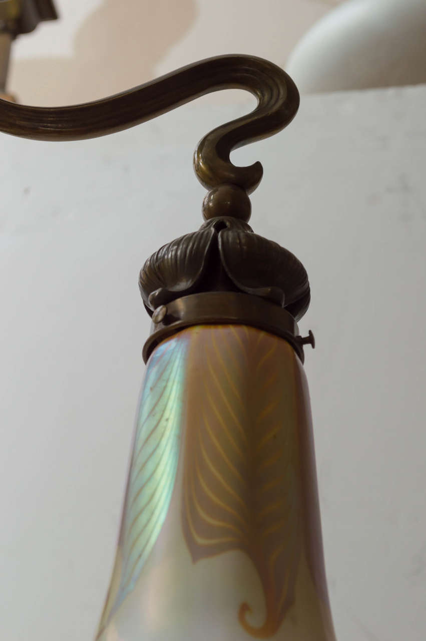 Rare Art Nouveau Flush Mount or Five-Arm Chandelier with Art Glass Shades 1