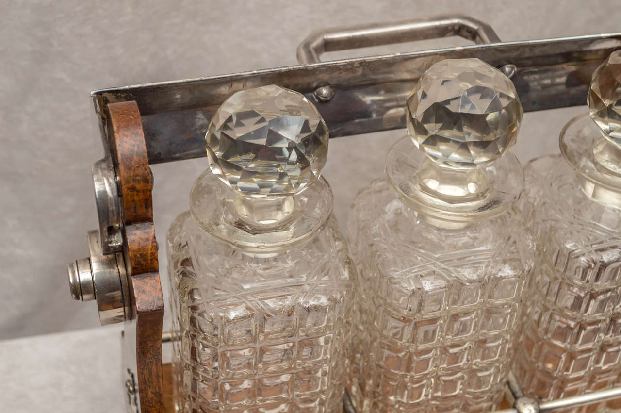 English Oak Three Bottle Tantalus or Mini Liquor Cabinet