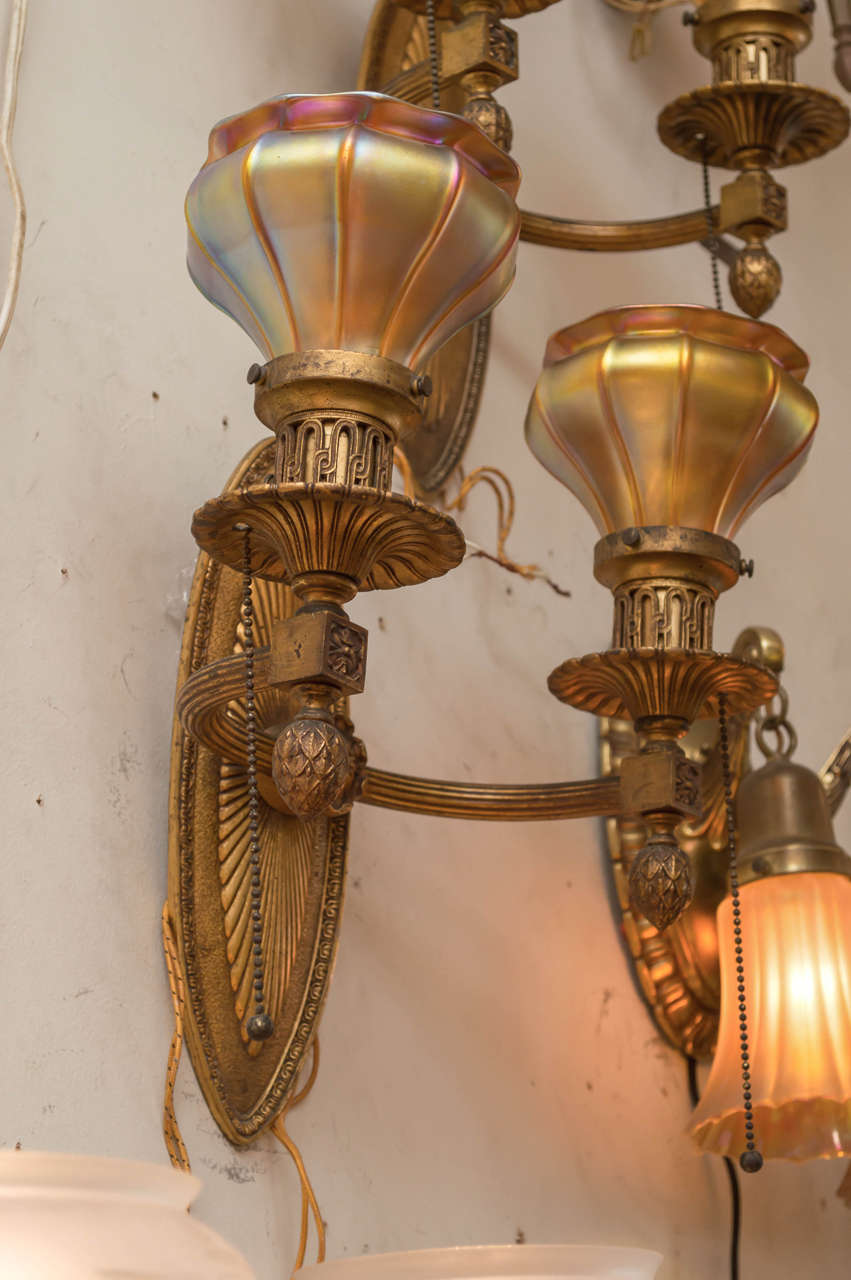 Gilt Bronze and Art Glass Sconces at 1stDibs