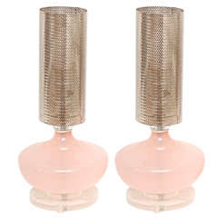 Pair of Glass Table Lamps with Mesh Shades