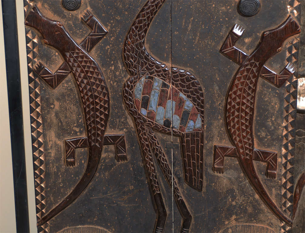 20th Century Decorative African Ivory Coast Grainery Door with Bird