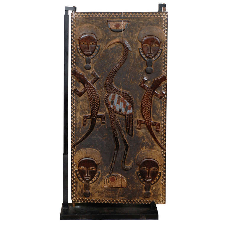 Decorative African Ivory Coast Grainery Door with Bird