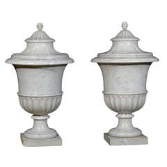Pair of carrara marble urns
