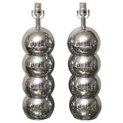 Vintage Pair Of Chrome Ball Lamps