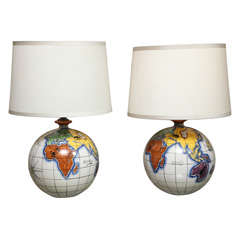 Vintage Pair Of Terracotta Globe Lamps