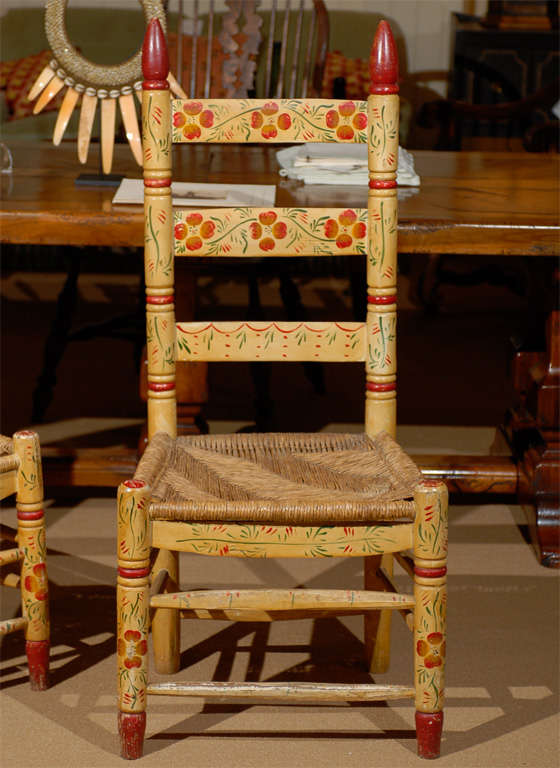 American Pair Pennsylvania Dutch Ladder Back Chairs For Sale