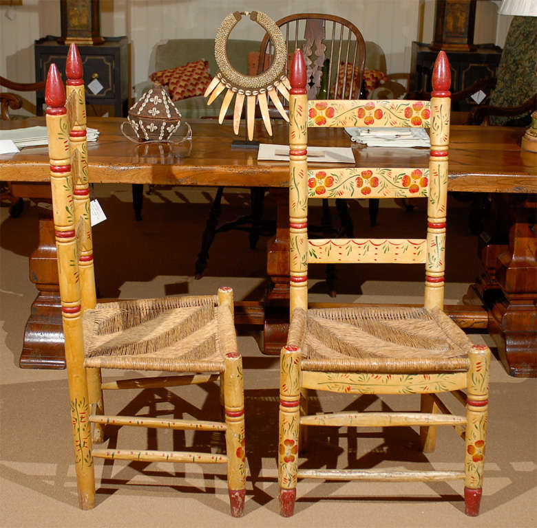 Pine Pair Pennsylvania Dutch Ladder Back Chairs For Sale