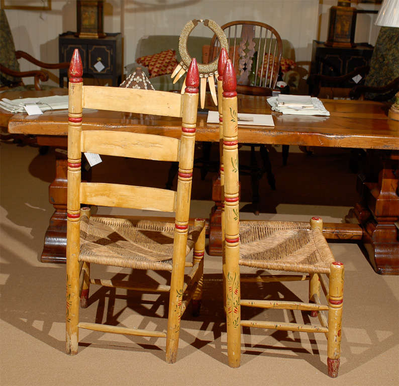 Pair Pennsylvania Dutch Ladder Back Chairs For Sale 2