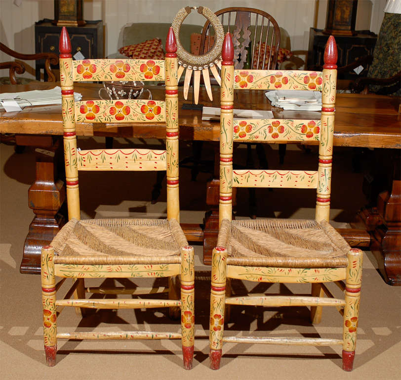 Pair Pennsylvania Dutch Ladder Back Chairs For Sale 4