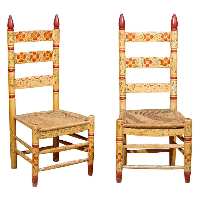 Pair Pennsylvania Dutch Ladder Back Chairs For Sale